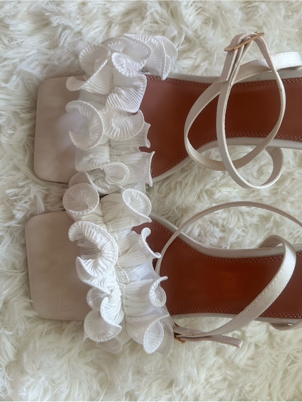 ASOS White Ruffle Strap Sandals with Pink Insole - Picture 2 of 4